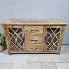 French Arch Style Mango Wood Glass Door Buffet Sideboard C40