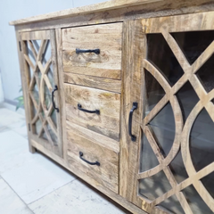 French Arch Style Mango Wood Glass Door Buffet Sideboard C40