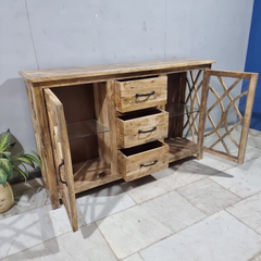 French Arch Style Mango Wood Glass Door Buffet Sideboard C40