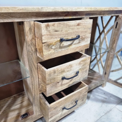 French Arch Style Mango Wood Glass Door Buffet Sideboard C40