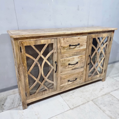French Arch Style Mango Wood Glass Door Buffet Sideboard C40