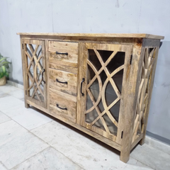 French Arch Style Mango Wood Glass Door Buffet Sideboard C40