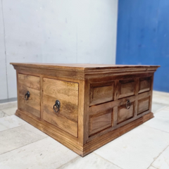 Indian Hand Carved Solid Wood Large 4 Drawer Storage Coffee Table C93