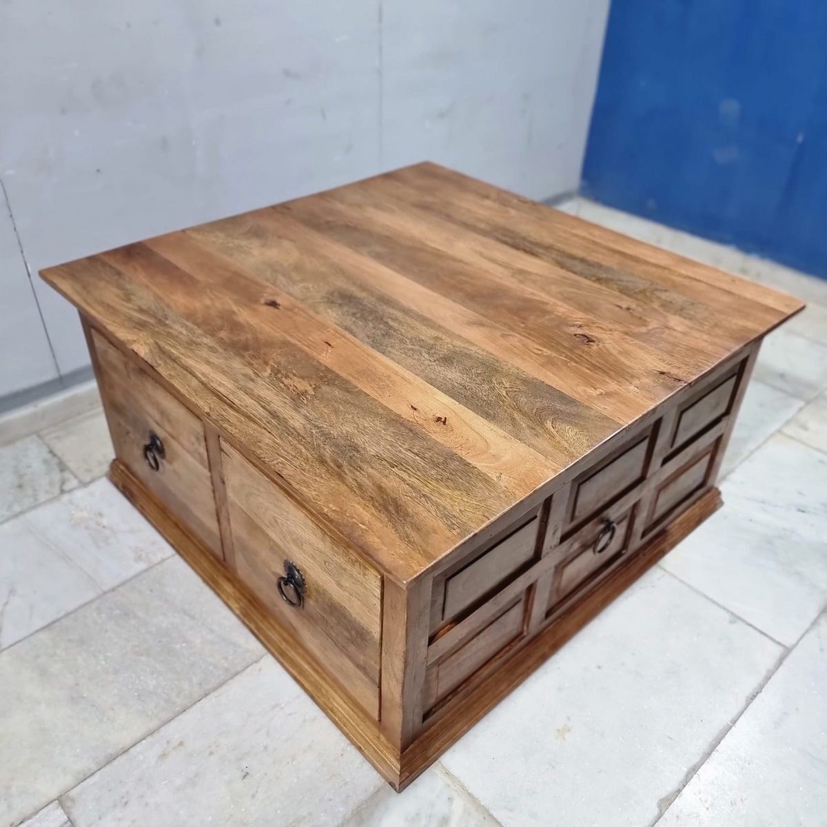 Indian Hand Carved Solid Wood Large 4 Drawer Storage Coffee Table C93