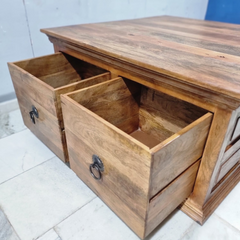 Indian Hand Carved Solid Wood Large 4 Drawer Storage Coffee Table C93