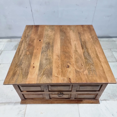Indian Hand Carved Solid Wood Large 4 Drawer Storage Coffee Table C93