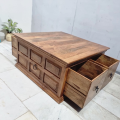 Indian Hand Carved Solid Wood Large 4 Drawer Storage Coffee Table C93