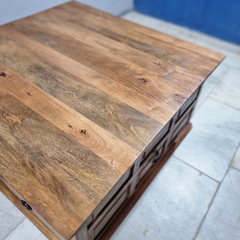 Indian Hand Carved Solid Wood Large 4 Drawer Storage Coffee Table C93