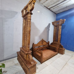 Maharaja Indian Traditional Hand Carved Solid Wood Swing 4