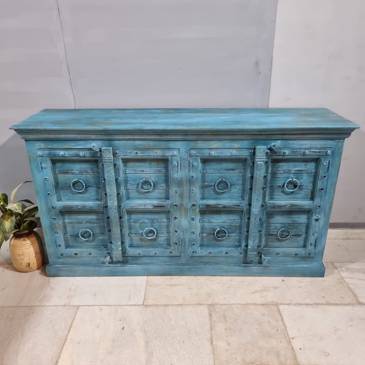 Vintage Old Door Hand Carved Solid Wood Buffet Sideboard C42