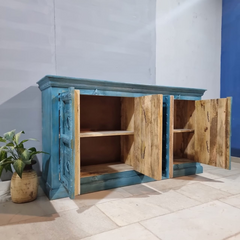 Vintage Old Door Hand Carved Solid Wood Buffet Sideboard C42