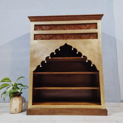 Mehrab Indian Carved Bookshelf Arch Window Solid Wood Bookshelf B46