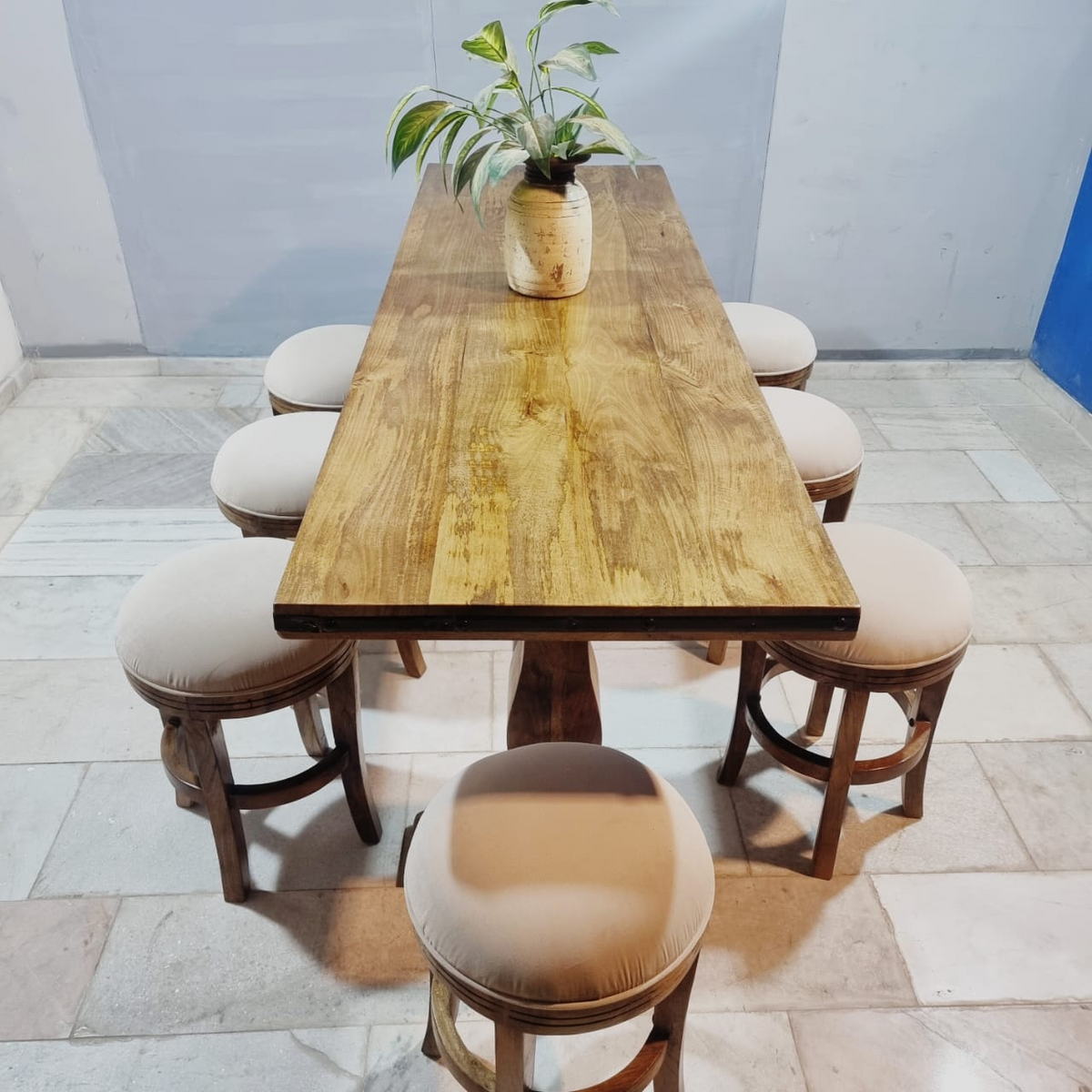 Hand Carved Solid Wood Twin Pedestal Base Dining Table 15