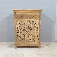 Indian Hand Carved Solid Wood Cabinet Natural D109