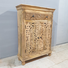 Indian Hand Carved Solid Wood Cabinet Natural D109