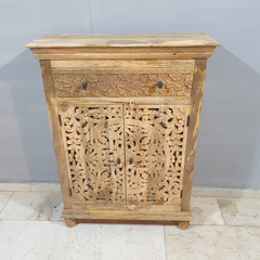 Indian Hand Carved Solid Wood Cabinet Natural D109