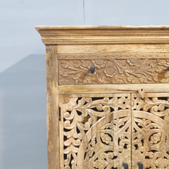 Indian Hand Carved Solid Wood Cabinet Natural D109