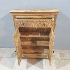 Indian Hand Carved Solid Wood Cabinet Natural D109