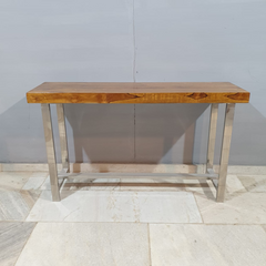 Live Edge Industrial Teak Wood & Steel Console Hall Table 52