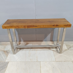 Live Edge Industrial Teak Wood & Steel Console Hall Table 52