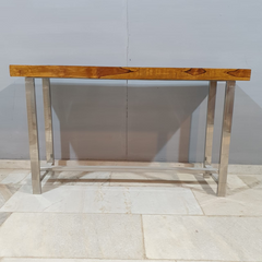Live Edge Industrial Teak Wood & Steel Console Hall Table 52