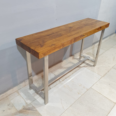 Live Edge Industrial Teak Wood & Steel Console Hall Table 52
