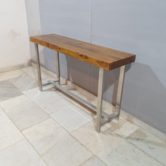 Live Edge Industrial Teak Wood & Steel Console Hall Table 52