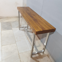 Live Edge Industrial Teak Wood & Steel Console Hall Table 52