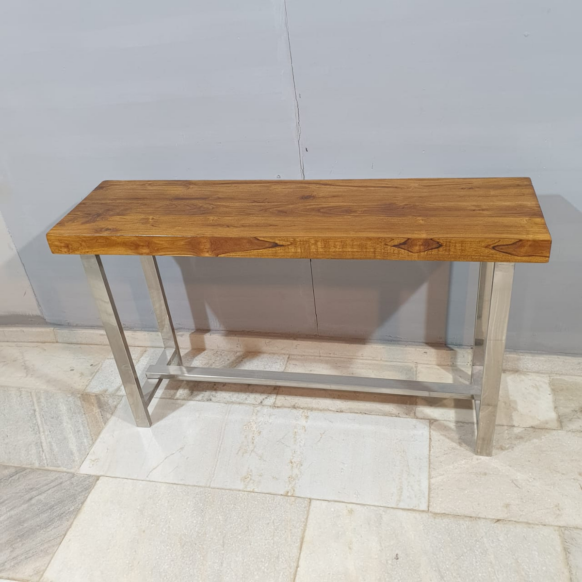 Live Edge Industrial Teak Wood & Steel Console Hall Table 52