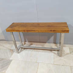 Live Edge Industrial Teak Wood & Steel Console Hall Table 52