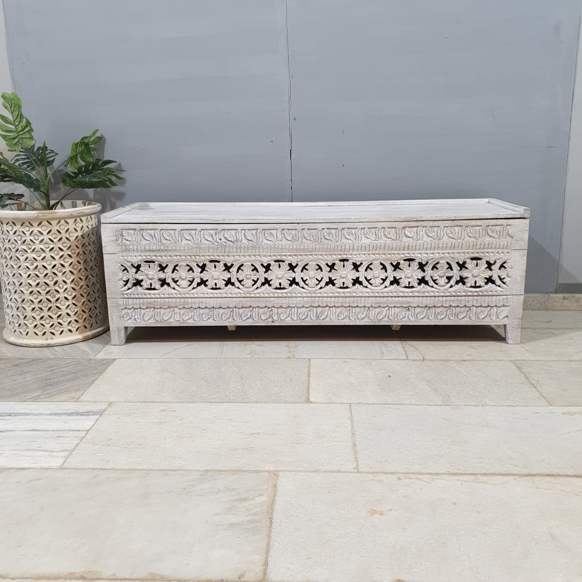 Hand Carved Solid Wood Blanket Box C27