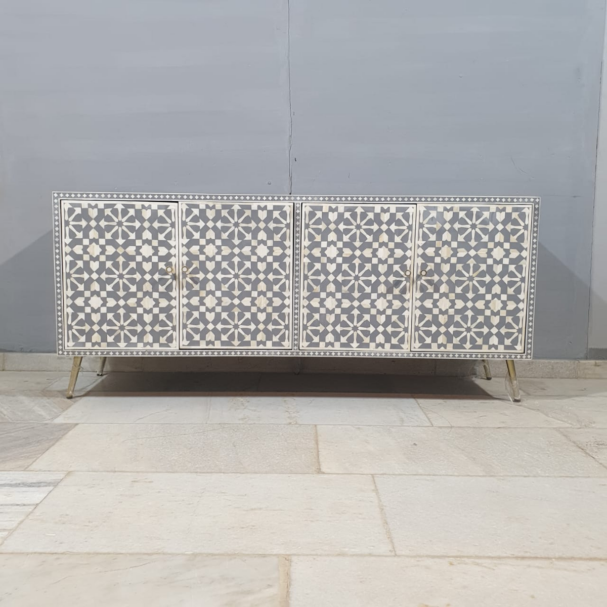 Bone Inlay Scandinavian Geometric Pattern Sideboard C49