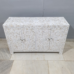 Mother of Pearl Inlay Modish Solid Wood Floral Pattern Sideboard C50