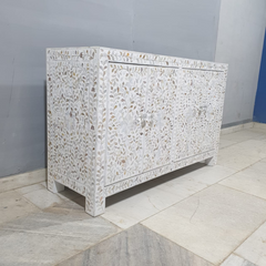 Mother of Pearl Inlay Modish Solid Wood Floral Pattern Sideboard C50