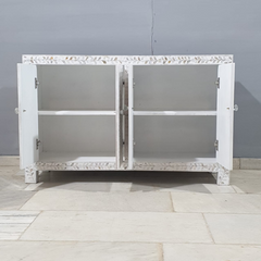 Mother of Pearl Inlay Modish Solid Wood Floral Pattern Sideboard C50