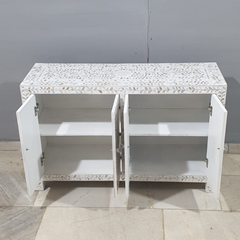 Mother of Pearl Inlay Modish Solid Wood Floral Pattern Sideboard C50