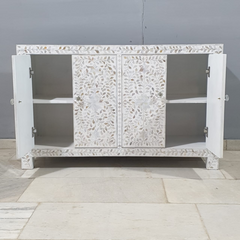 Mother of Pearl Inlay Modish Solid Wood Floral Pattern Sideboard C50