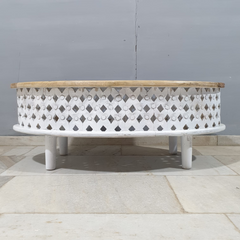 Indian Rustic Carved Legs Coffee Table Center Elliptical Table C96
