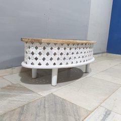 Indian Rustic Carved Legs Coffee Table Center Elliptical Table C96