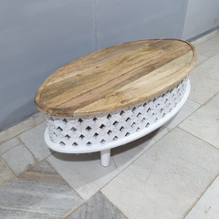 Indian Rustic Carved Legs Coffee Table Center Elliptical Table C96