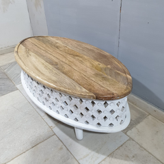Indian Rustic Carved Legs Coffee Table Center Elliptical Table C96
