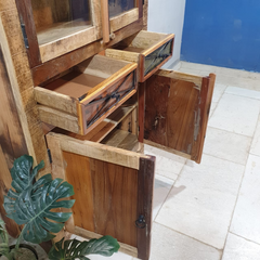 Rustica Reclaimed Timber Glass Cabinet Cupboard D119