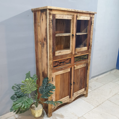Rustica Reclaimed Timber Glass Cabinet Cupboard D119
