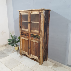 Rustica Reclaimed Timber Glass Cabinet Cupboard D119