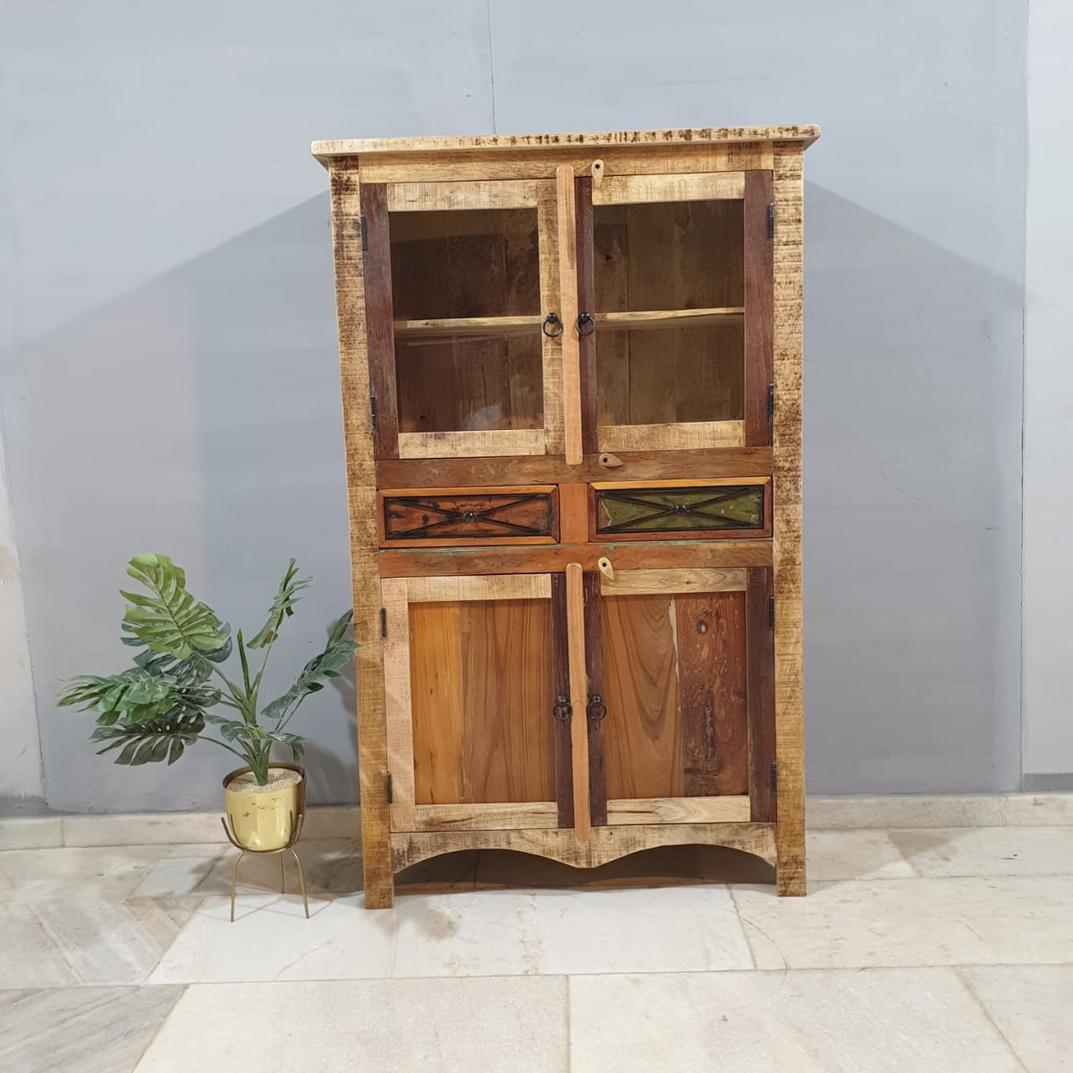 Rustica Reclaimed Timber Glass Cabinet Cupboard D119