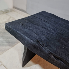 Hand Carved Sandblasted Solid Wood Coffee Table Black C98
