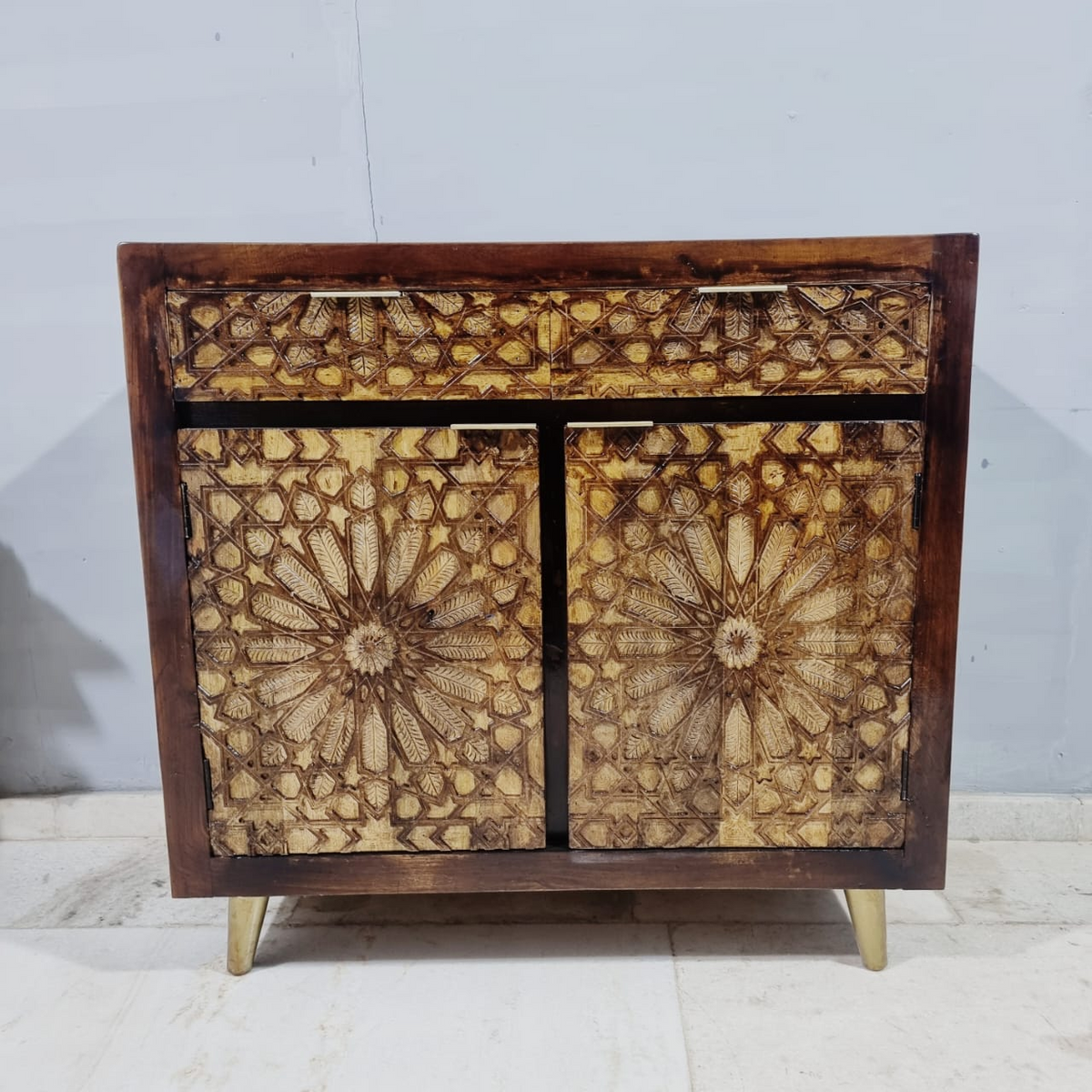 Kraft Bazaar Indian Hand Carved Solid Wood Cabinet D110