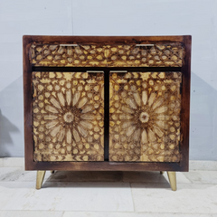 Kraft Bazaar Indian Hand Carved Solid Wood Cabinet D110