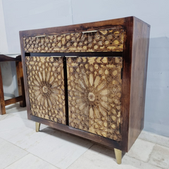 Kraft Bazaar Indian Hand Carved Solid Wood Cabinet D110