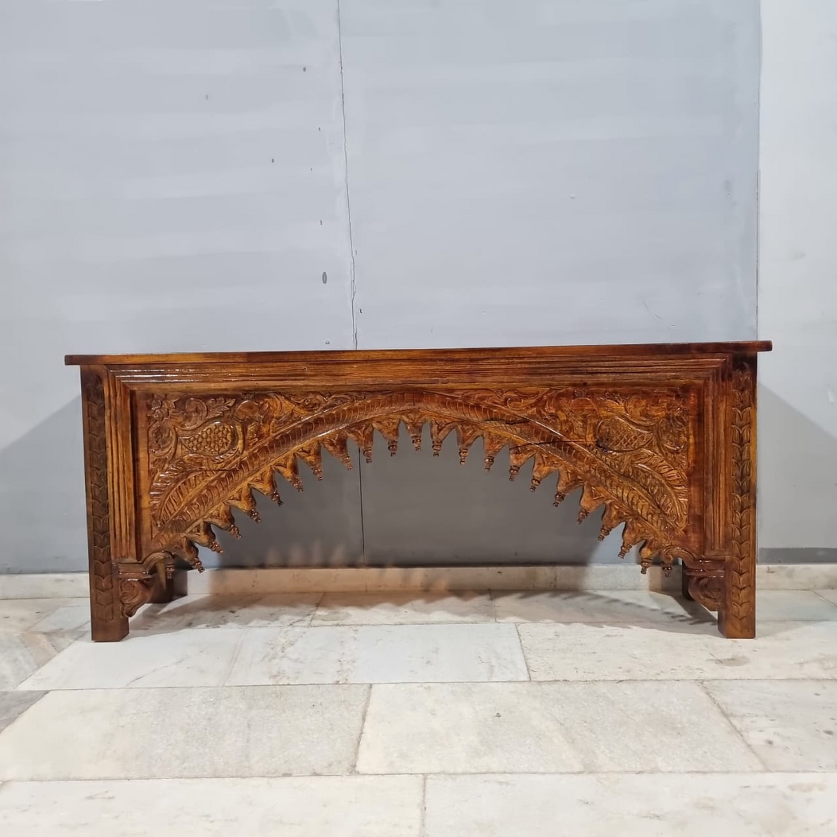 Hand Carved Solid Hard Wood Console Table Honey Brown 55